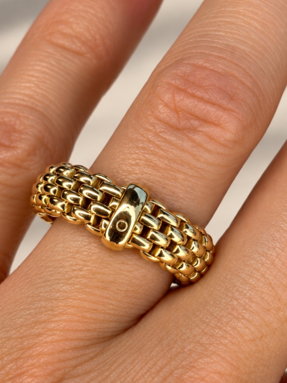 FOPE 18K Yellow Gold Flex'it Mesh Chain Band Ring - Size US 7 / EU 54 (7.67g)